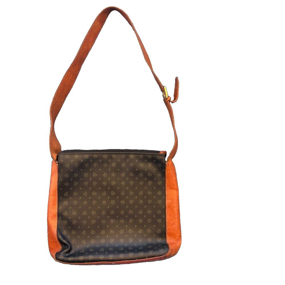 Vintage POLLINI Black Brown Leather Handbag Satchel Shoulder Bag w/ Strap Italy